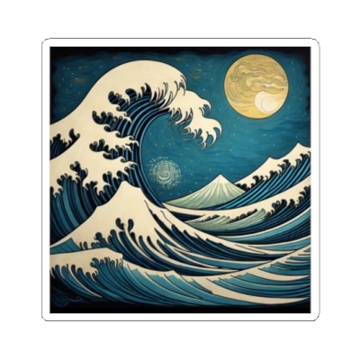 Ocean Wave Stylized Japanese Kiss-Cut Stickers