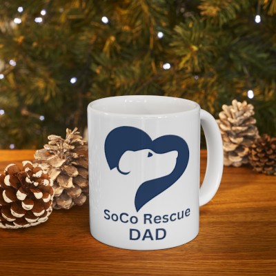 SoCo Rescue DAD Coffee Mug  - White Ceramic w/ Navy Print Mug 11oz