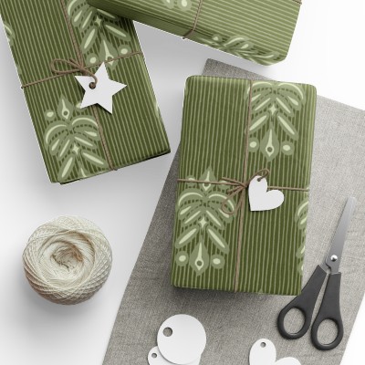 Green Striped Ikat Christmas Wrapping Paper 