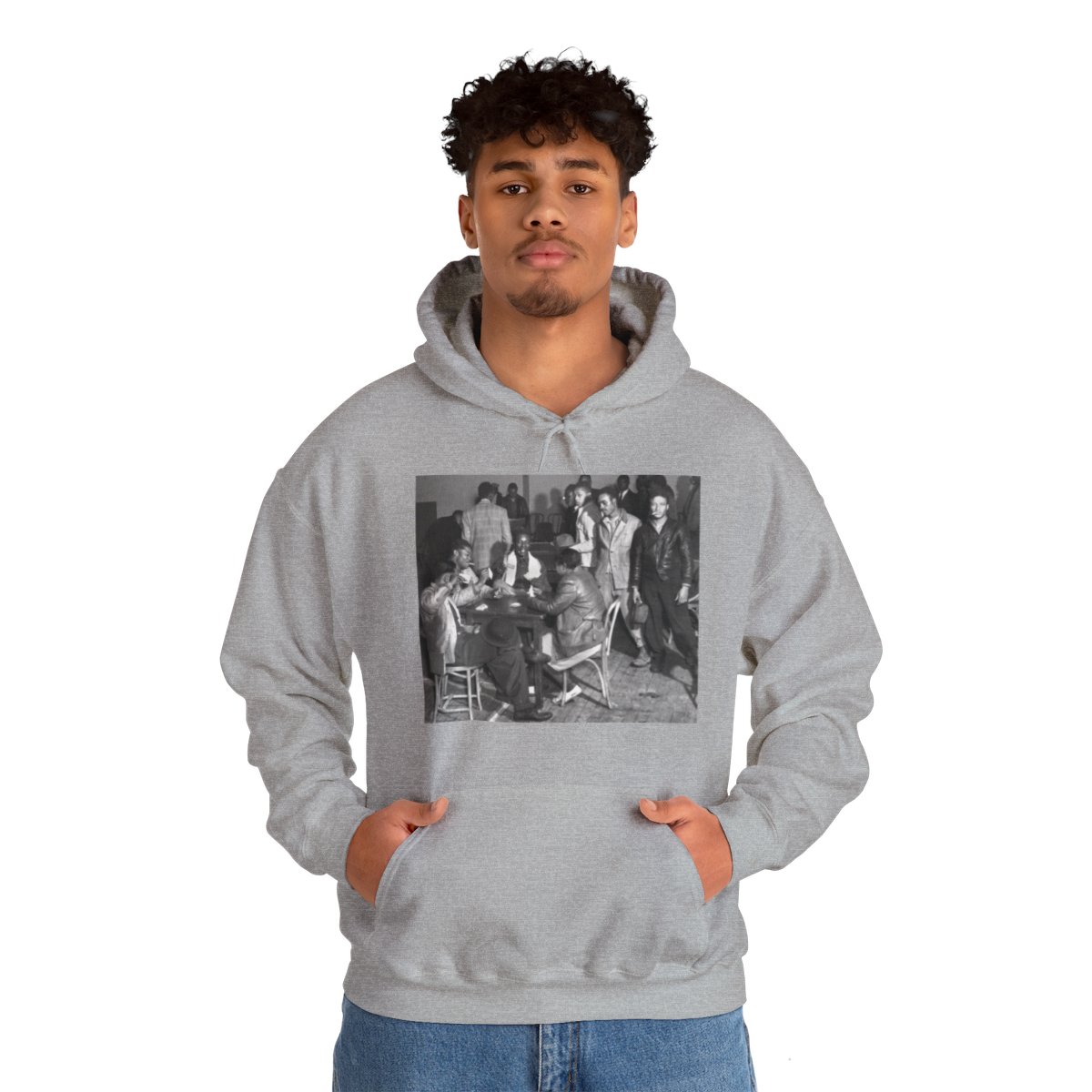 Card Game  Hooded Sweatshirt , Urban Retro Style,  Vintage 1940s Photo , Unique Streetwear Fashion , Gift for Gamblers, Black History  product main image