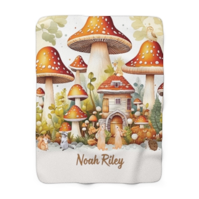 Personalized Mushroom Village Sherpa Fleece Blanket