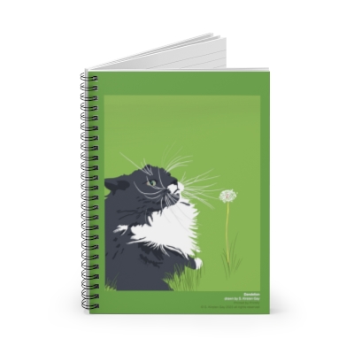 Sweet Cat Drawing Spiral Notebook lined: cat with a dandelion
