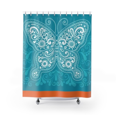 Shower Curtain White Butterfly