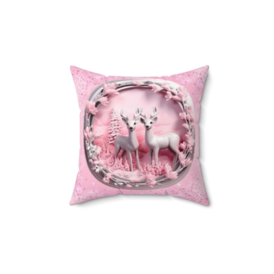 Pink Sparkle Reindeer Christmas Spun Polyester Square Pillow