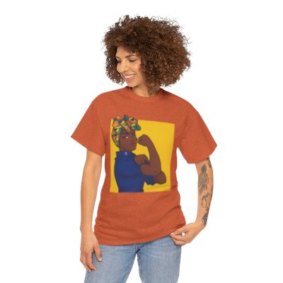 African American Rosie the Riveter Unisex Heavy Cotton T-Shirt  - Empowerment and Strength Graphic Tee - 