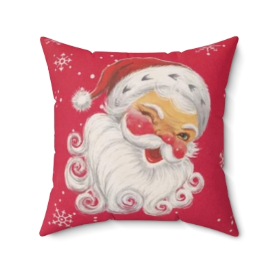 Retro Vintage Cute Adorable Santa Spun Polyester Square Pillow