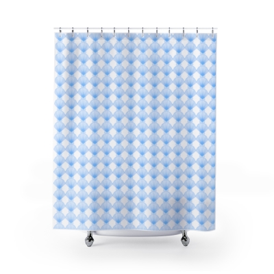 Shower Curtains White Blue Shell