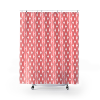 Shower Curtains White Red Surfboard