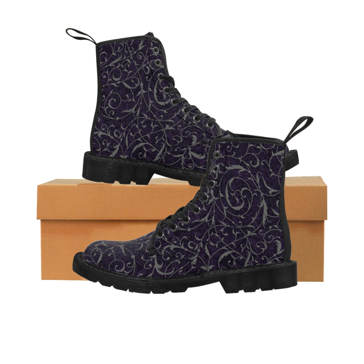Gothic Purple Silver Swirl Women's Canvas Boots product thumbnail image