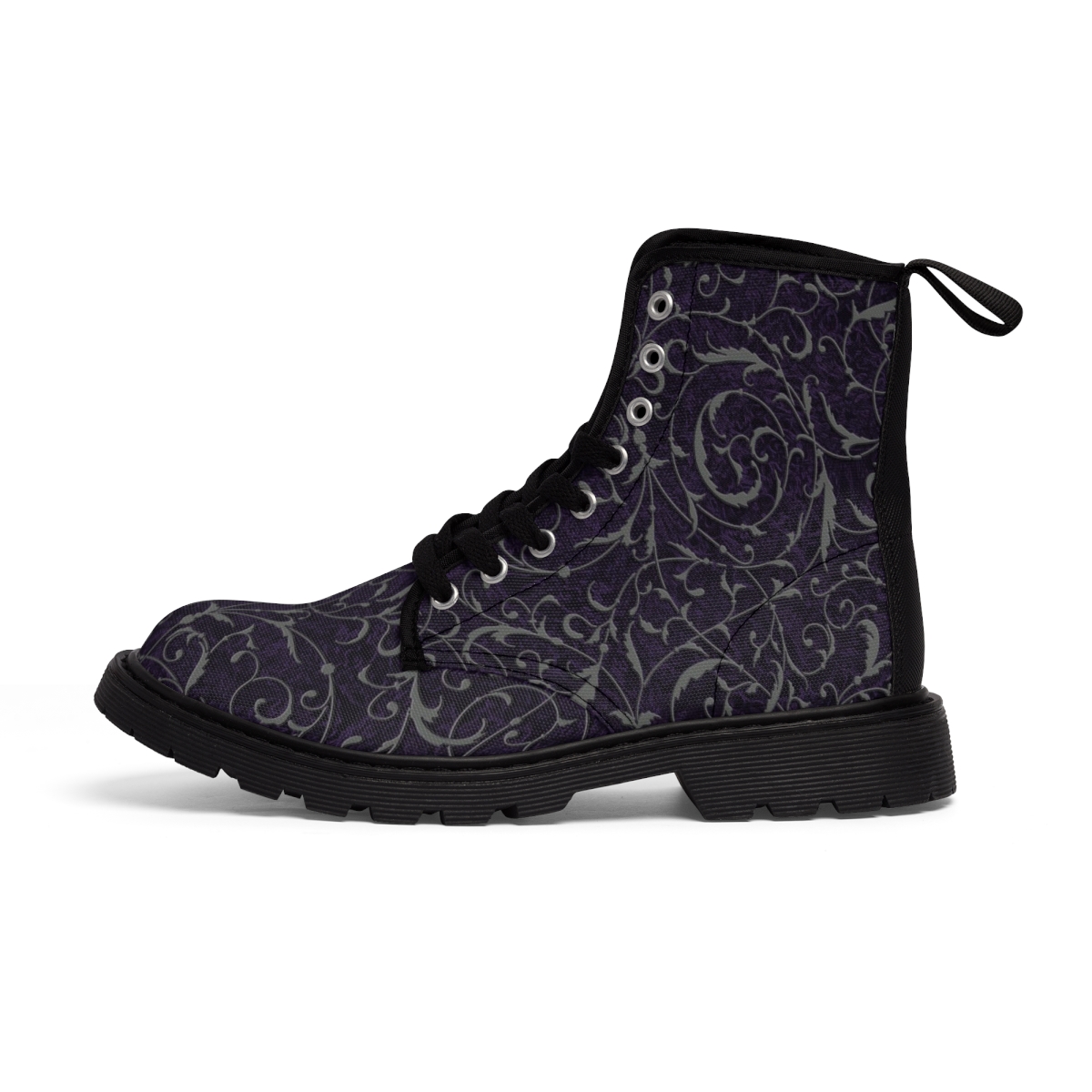 Gothic Purple Silver Swirl Women's Canvas Boots product thumbnail image