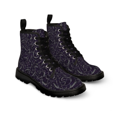 Gothic Purple Silver Swirl Men's Canvas Boots