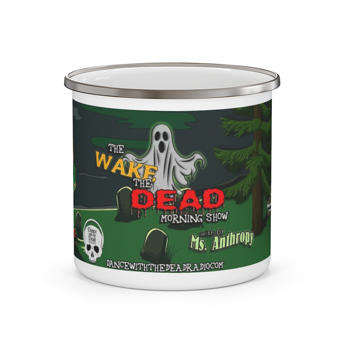 Wake the Dead Morning Show with DJ Ms. Anthropy Enamel Camping Mug product thumbnail image