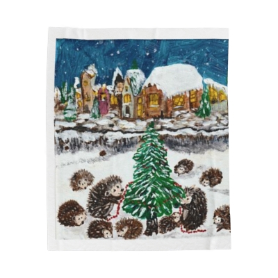 Hedgehog Family by Priscilla Houliston Velveteen Plush Blanket