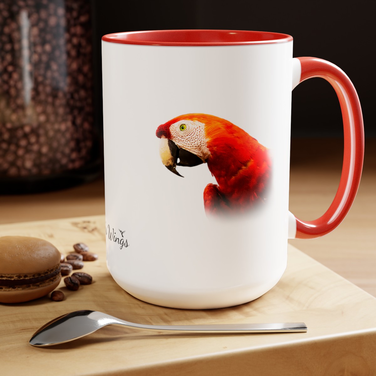 Scarlet Macaw Two-Tone Coffee Mugs, 15oz (Photography by Ron Stoecklein) product thumbnail image