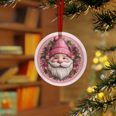 Pink Elf Gnome Thin Metal Christmas Ornament