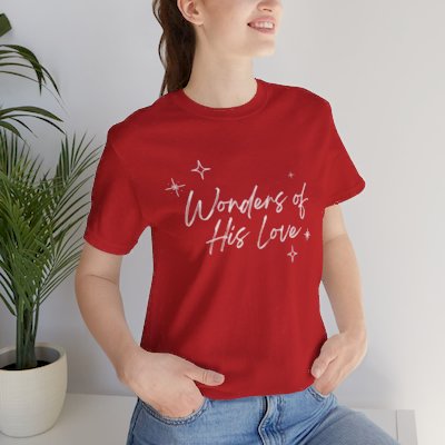 the "Wonders of His Love" Christmas Unisex Jersey Short Sleeve Tee