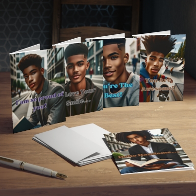 Inspiration in Every Inch | African American Teenage Boy Inspired Greeting Cards | Blank Interior for Personalization