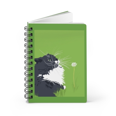 Sweet Cat Drawing Spiral Journal lined: cat with a dandelion
