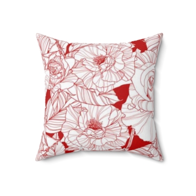 Square Pillows Red White Floral