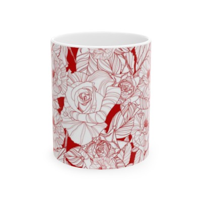 Ceramic Mug Red White Floral