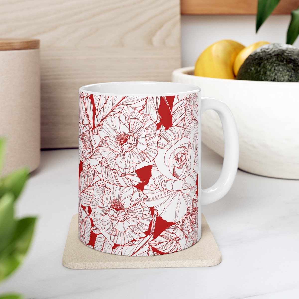 Ceramic Mug Red White Floral product thumbnail image