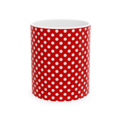 Ceramic Mug Red White Polka Dot