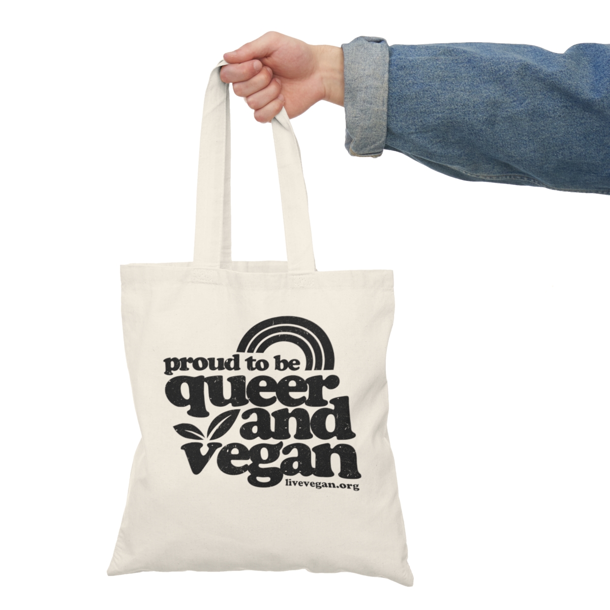 Proud to Be Queer and Vegan Natural Tote Bag product thumbnail image