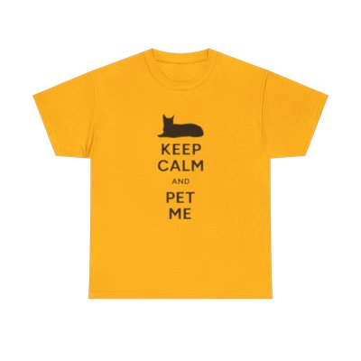 Black Cat Keep Calm And Pet Me Gold Unisex Heavy Cotton Tee