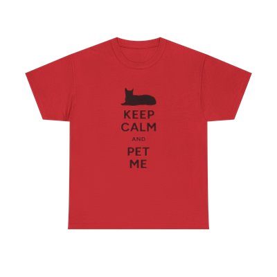 Black Cat Keep Calm And Pet Me Red Unisex Heavy Cotton Tee