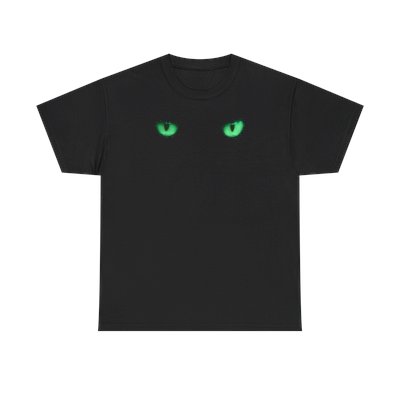 Black Cat Green Eyes Unisex Heavy Cotton Tee | Feline Lover Gift |