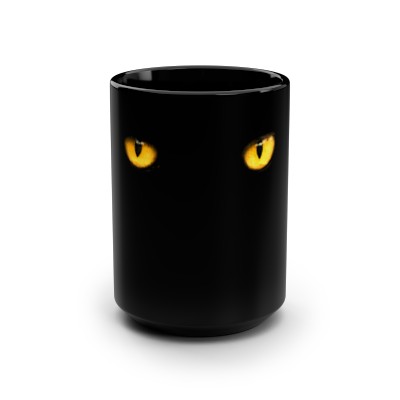 Black Cat Yellow Eyes Mug, 15oz