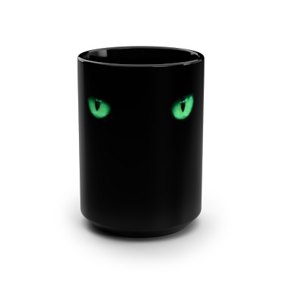 Black Cat Green Eyes Mug, 15oz