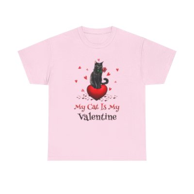 My Cat Is My Valentine Unisex Heavy Cotton Tee | Light Pink | Feline Lover Gift |
