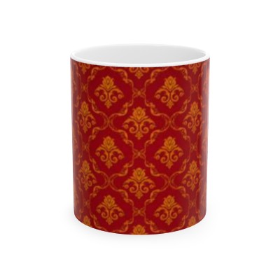 Ceramic Mug Red Gold Floral