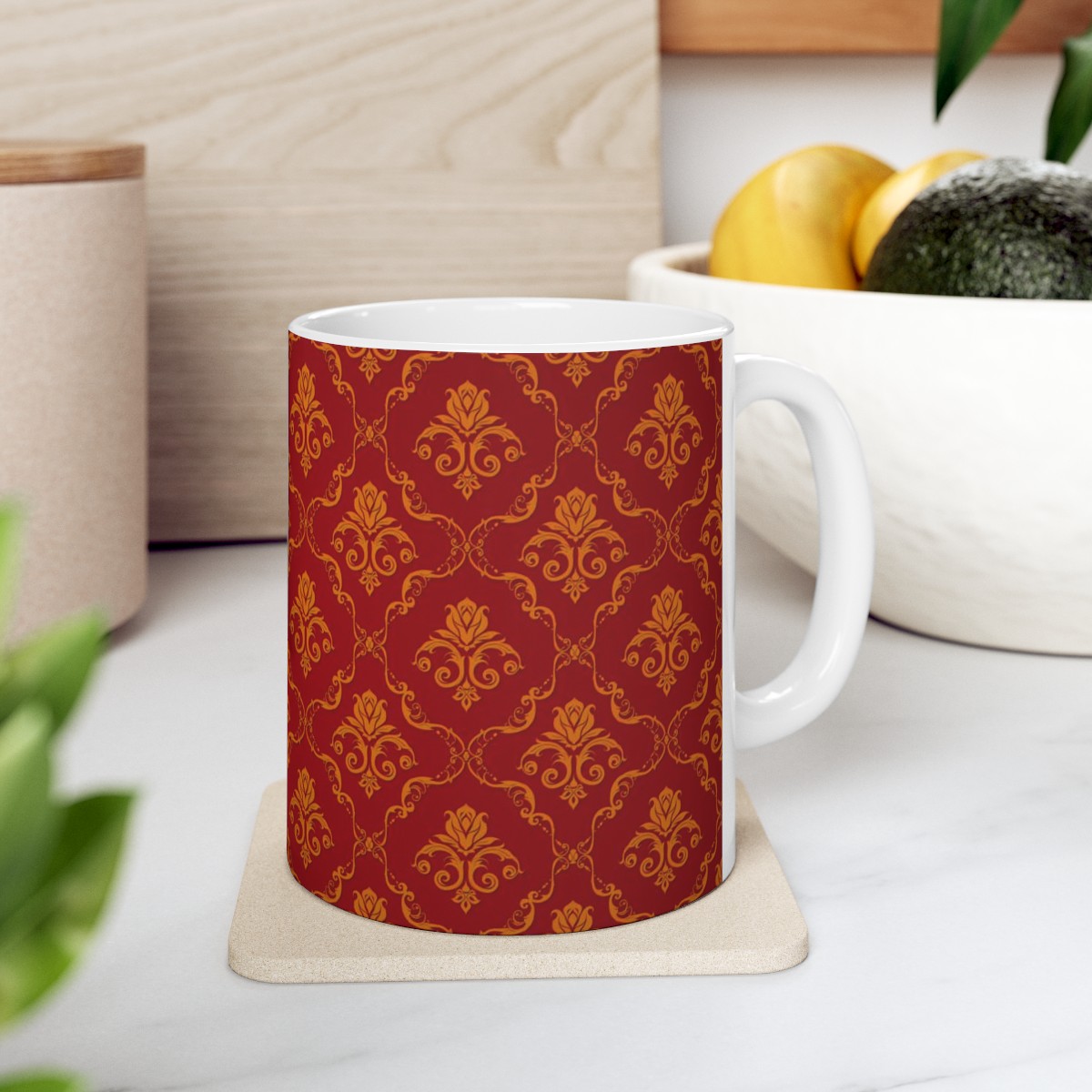 Ceramic Mug Red Gold Floral product thumbnail image