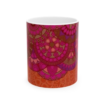 Ceramic Mug Orange Pink Floral