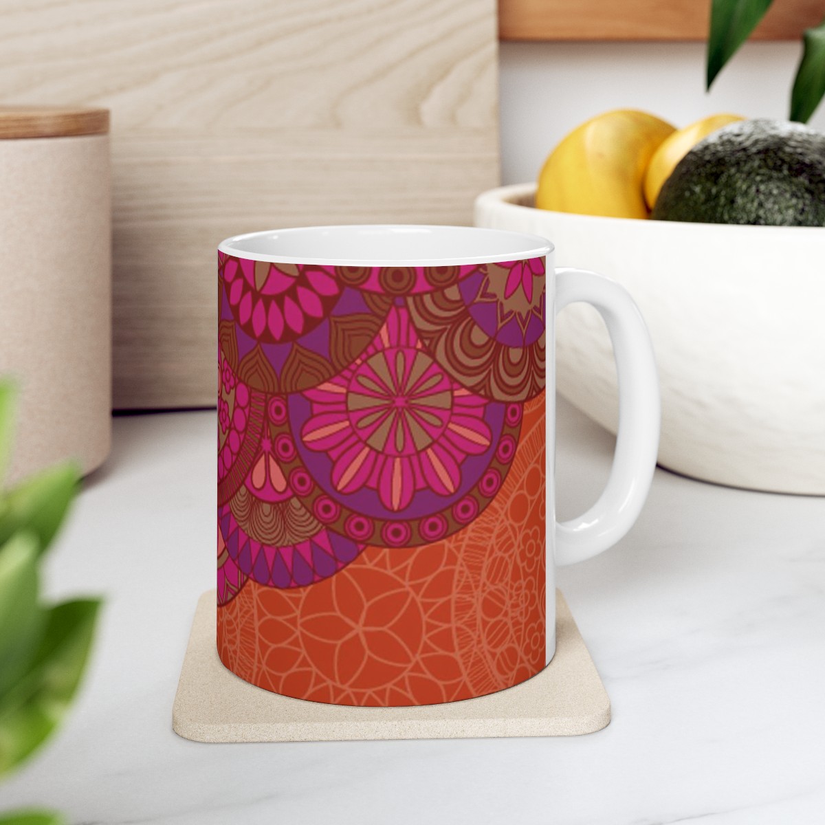 Ceramic Mug Orange Pink Floral product thumbnail image