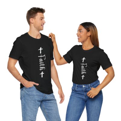 Unisex Faith Tee with Distressed Crosses - Soft Airlume Cotton Short Sleeve T-Shirt