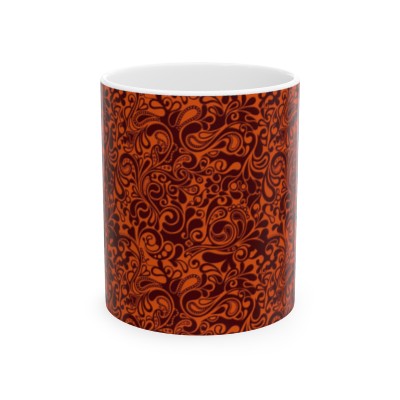 Ceramic Mug Orange Brown Floral