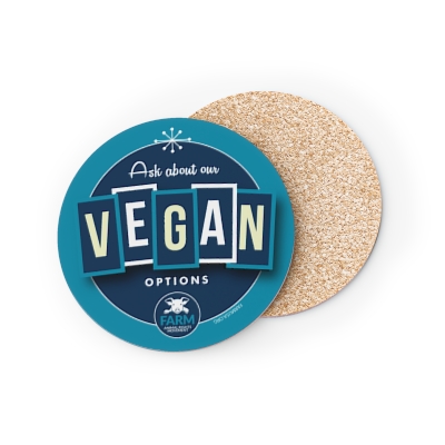 Ask About Our Vegan Options Cork Back Coasters