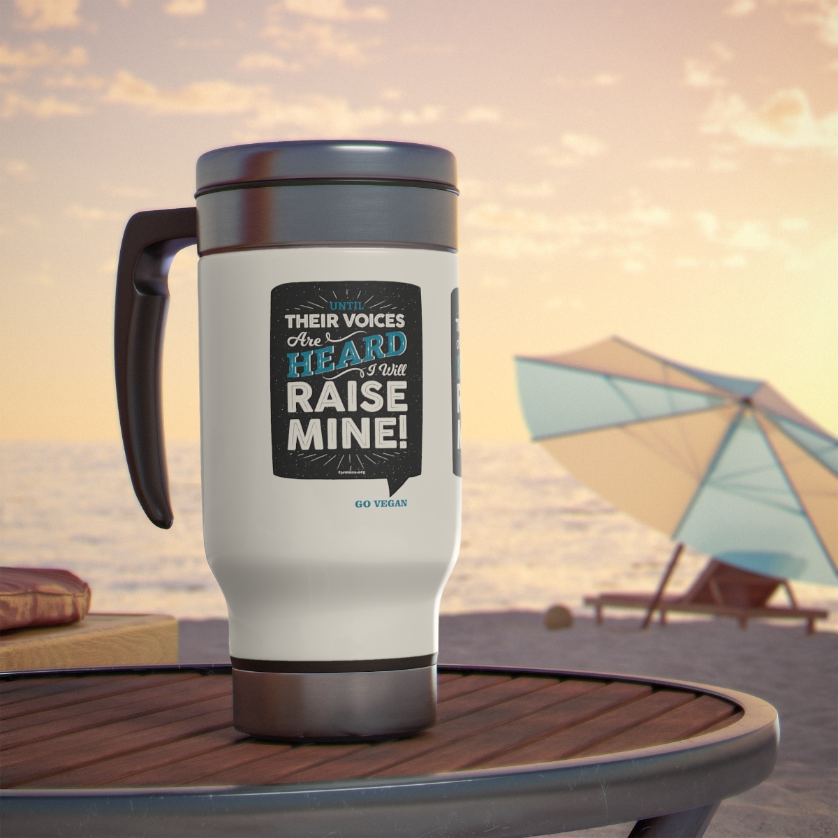 Until Their Voices: Stainless Steel Travel Mug with Handle, 14oz product thumbnail image
