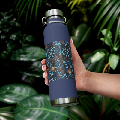 Black, Navy Blue and Gold Pattern TranquilFlow Copper Vacuum Insulated Bottle, 22oz