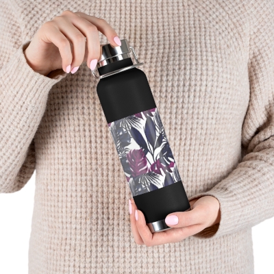 Purple and Navy Blue Leaf Pattern Copper Vacuum Insulated Bottle, 22oz