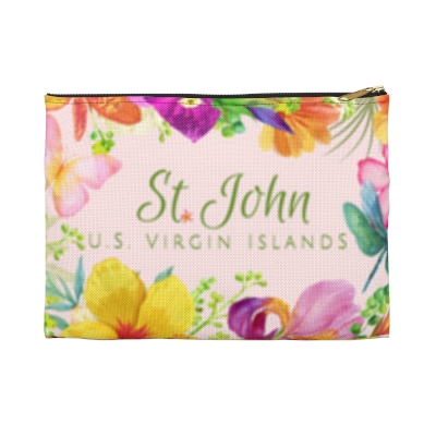Accessory Pouch - Pink Floral Watercolor St John USVI