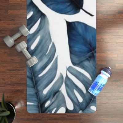 Navy Blue leaf Luxury Rubber Yoga Mat Collection