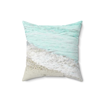 Ocean Beach Sea Wave Sand Aqua Faux Suede Throw Pillow