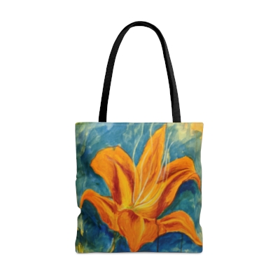 Blue and Orange Lily Tote Bag - Floral Reusable Grocery Bag - Eco-Friendly!