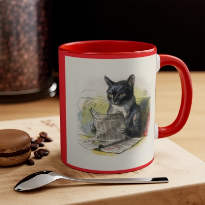 Literati Cats Reading and Writing Red Accent Mugs