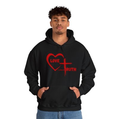 Love Truth Unisex Heavy Blend™ Hooded Sweatshirt (Available in Black & White) ***Without Right Sleeve Design***