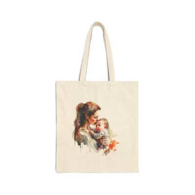 Cotton Canvas Tote Bag - Mama Kissing Baby